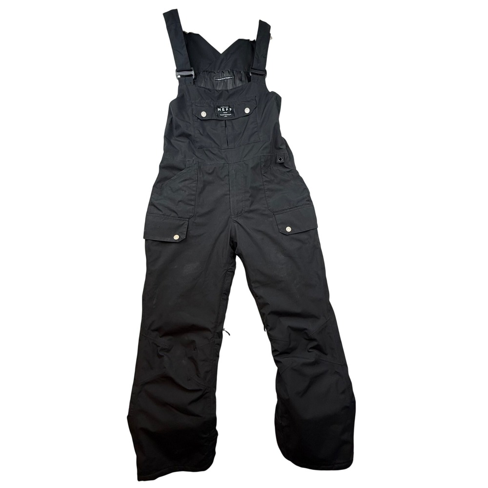 NEFF Custom Goods Black Snowboard Ski Bib Overalls Braving‎ The Elements-wear
